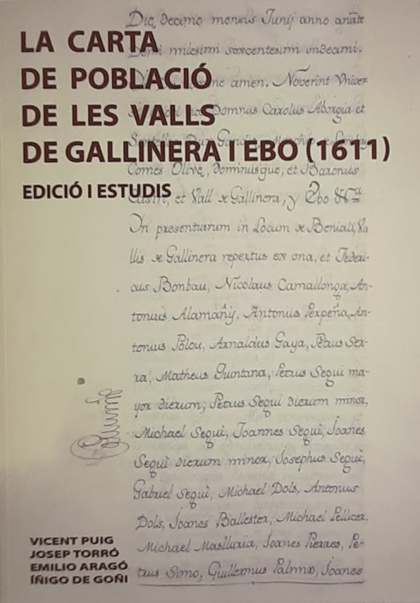 La carta de població de les valls de Gallinera i Ebo (1611). Edició i estudis